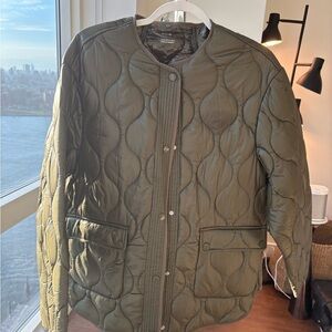 Mango Quilted Jacket in Olive Green